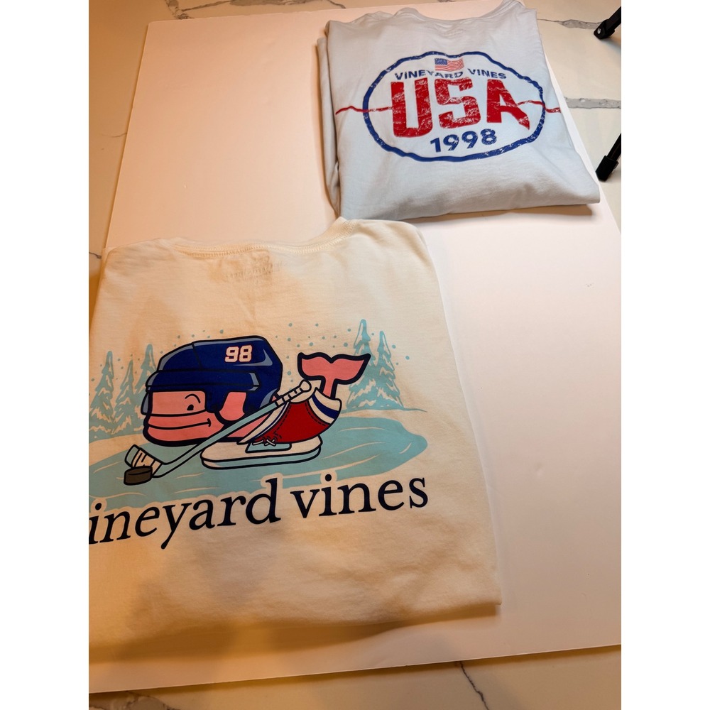 Vineyard Vines Mens Small Hockey Whale Long Sleeve T Shirt Bundle USA White